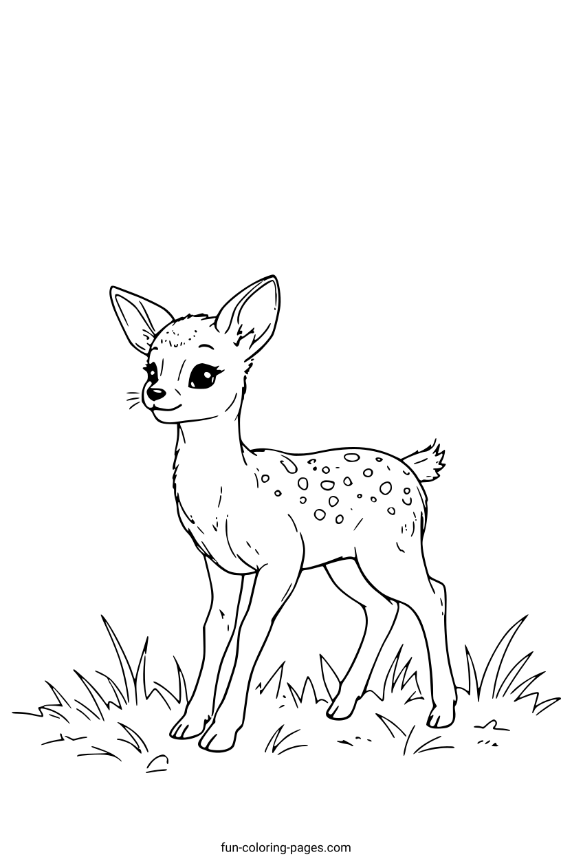 Adorable Fawn in the Meadow – free printable coloring page, available as PDF and SVG