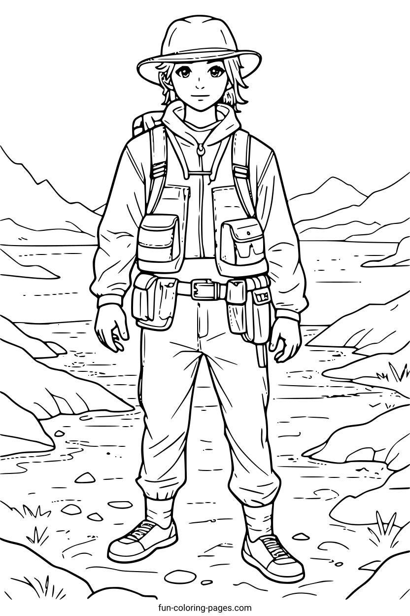 Adventurer in Desert – free printable coloring page, available as PDF and SVG