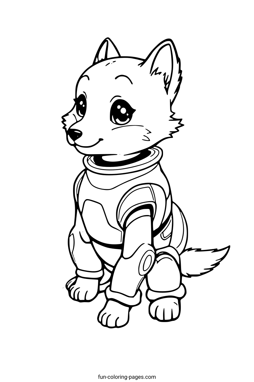 Adventurous Cartoon Puppy in Spacesuit – free printable coloring page, available as PDF and SVG