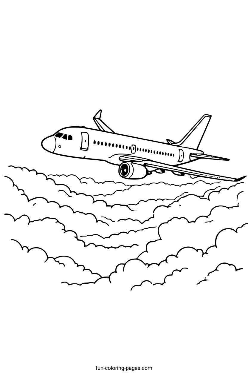 Airplane Over Clouds – free printable coloring page, available as PDF and SVG