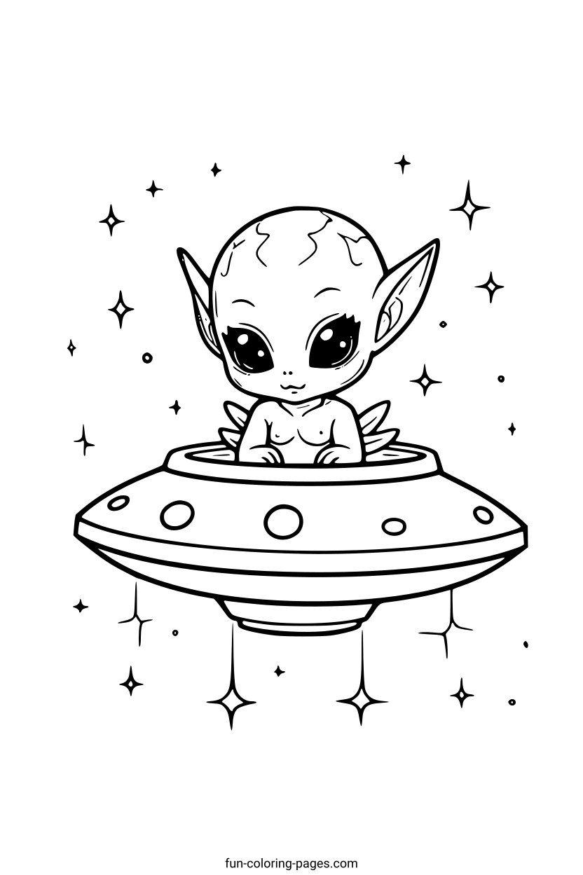 Alien in Spaceship – free printable coloring page, available as PDF and SVG