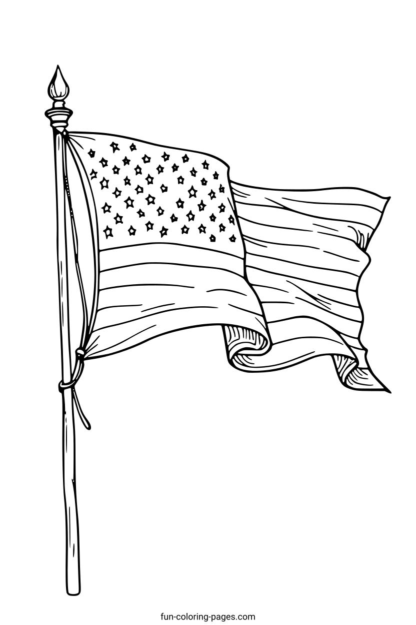 American Flag on a Pole – free printable coloring page, available as PDF and SVG
