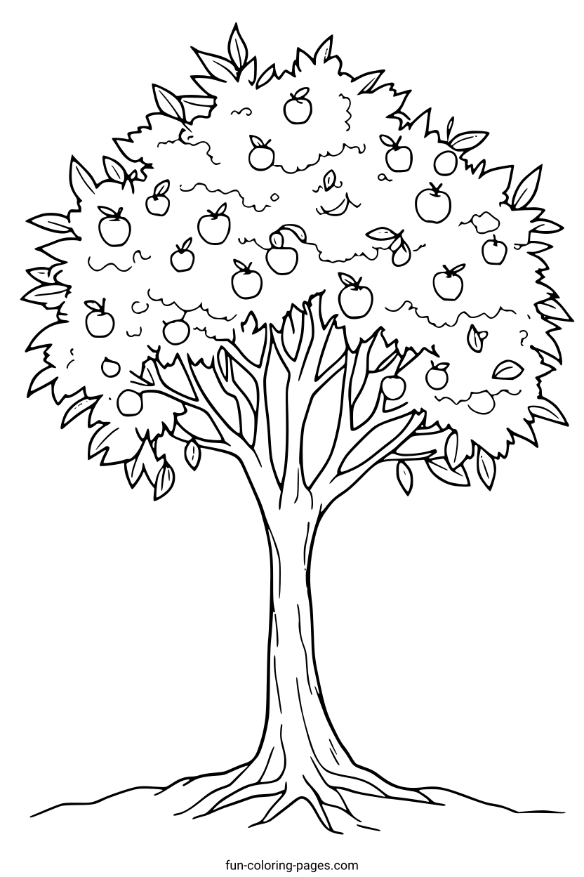Apple Tree with Fruit – free printable coloring page, available as PDF and SVG