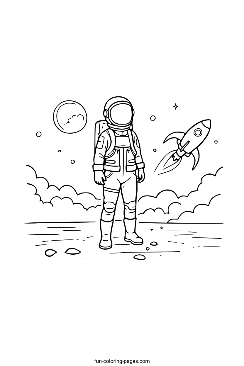 Astronaut With Rocket – free printable coloring page, available as PDF and SVG
