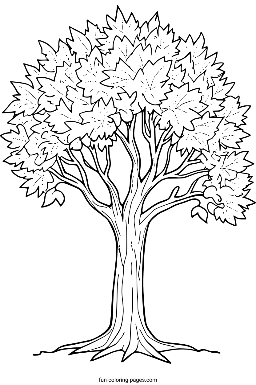 Autumn Maple Tree – free printable coloring page, available as PDF and SVG