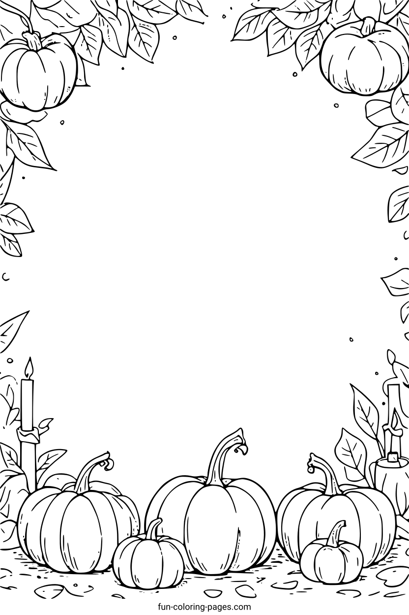 Autumn Pumpkins with Candle – free printable coloring page, available as PDF and SVG