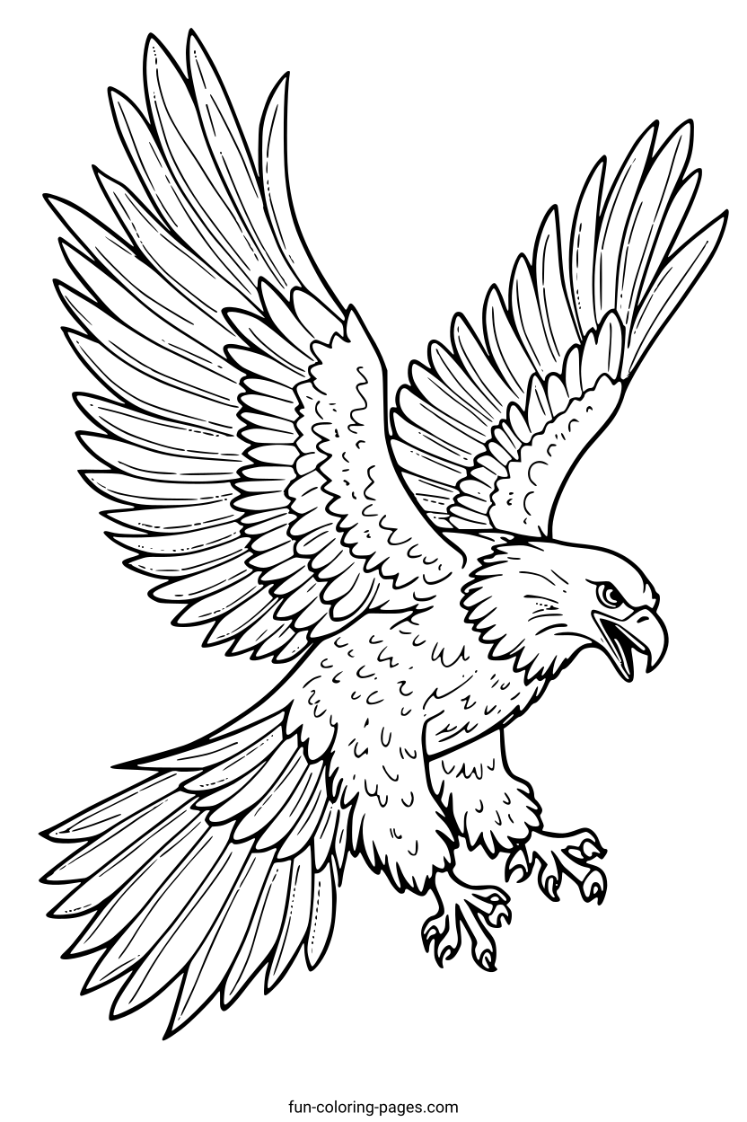 Bald Eagle in Flight – free printable coloring page, available as PDF and SVG