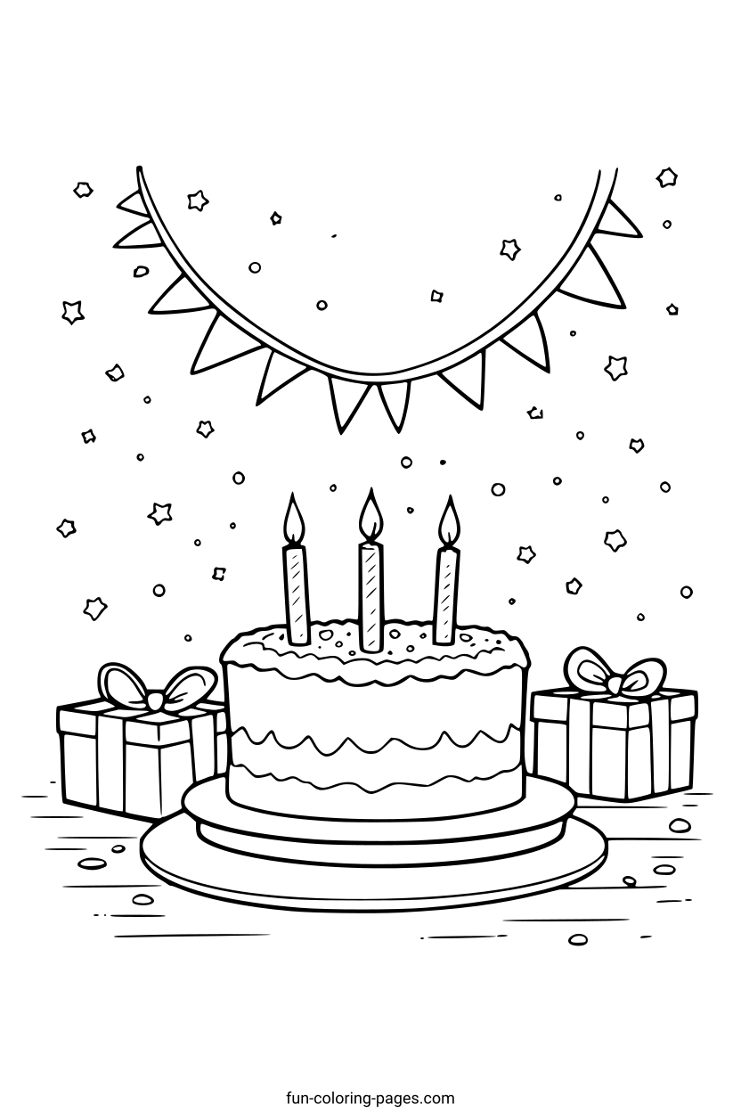 Birthday Cake Celebration – free printable coloring page, available as PDF and SVG