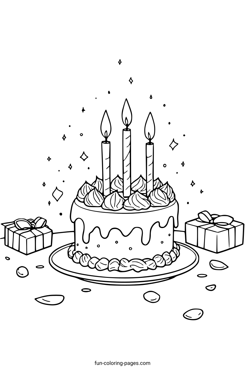 Birthday Cake With Candles – free printable coloring page, available as PDF and SVG