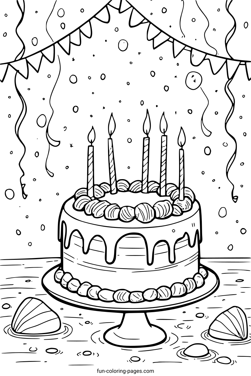 Birthday Cake with Candles – free printable coloring page, available as PDF and SVG