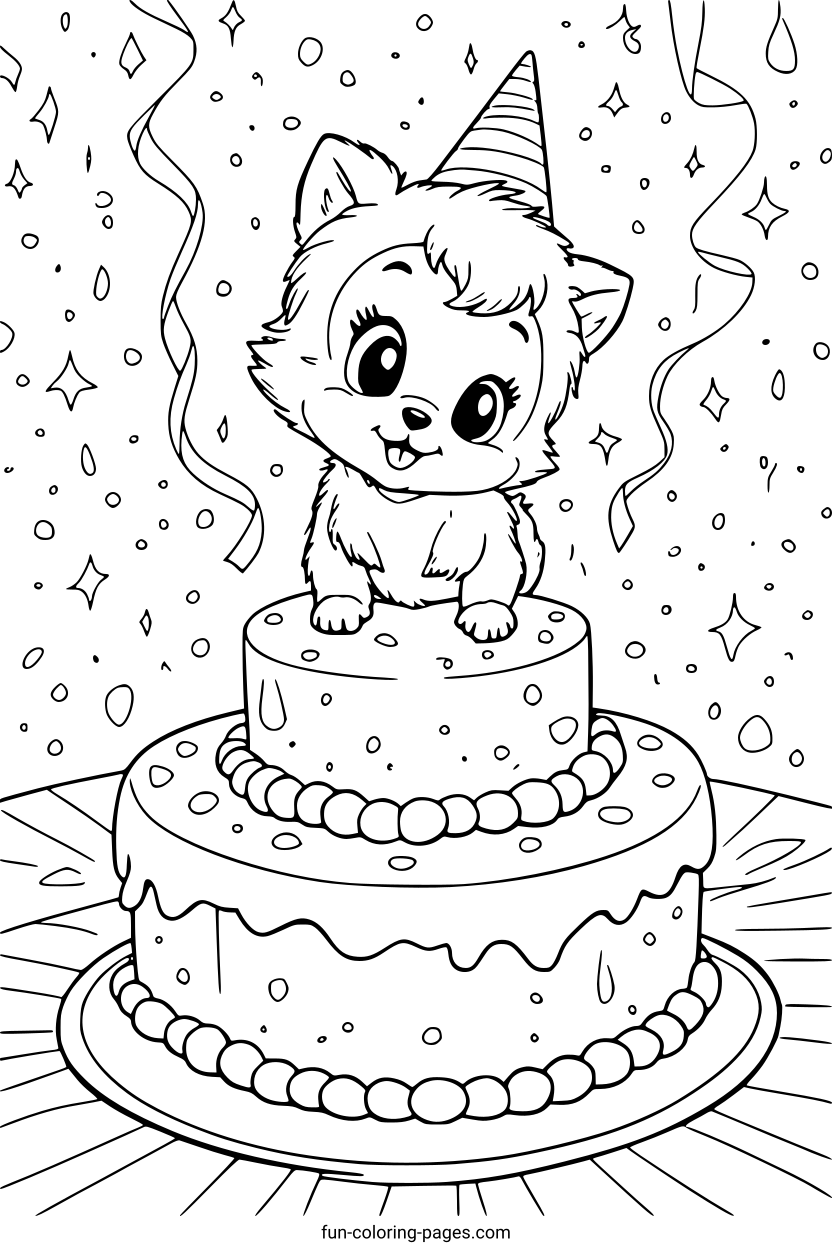 Birthday Party – free printable coloring page, available as PDF and SVG