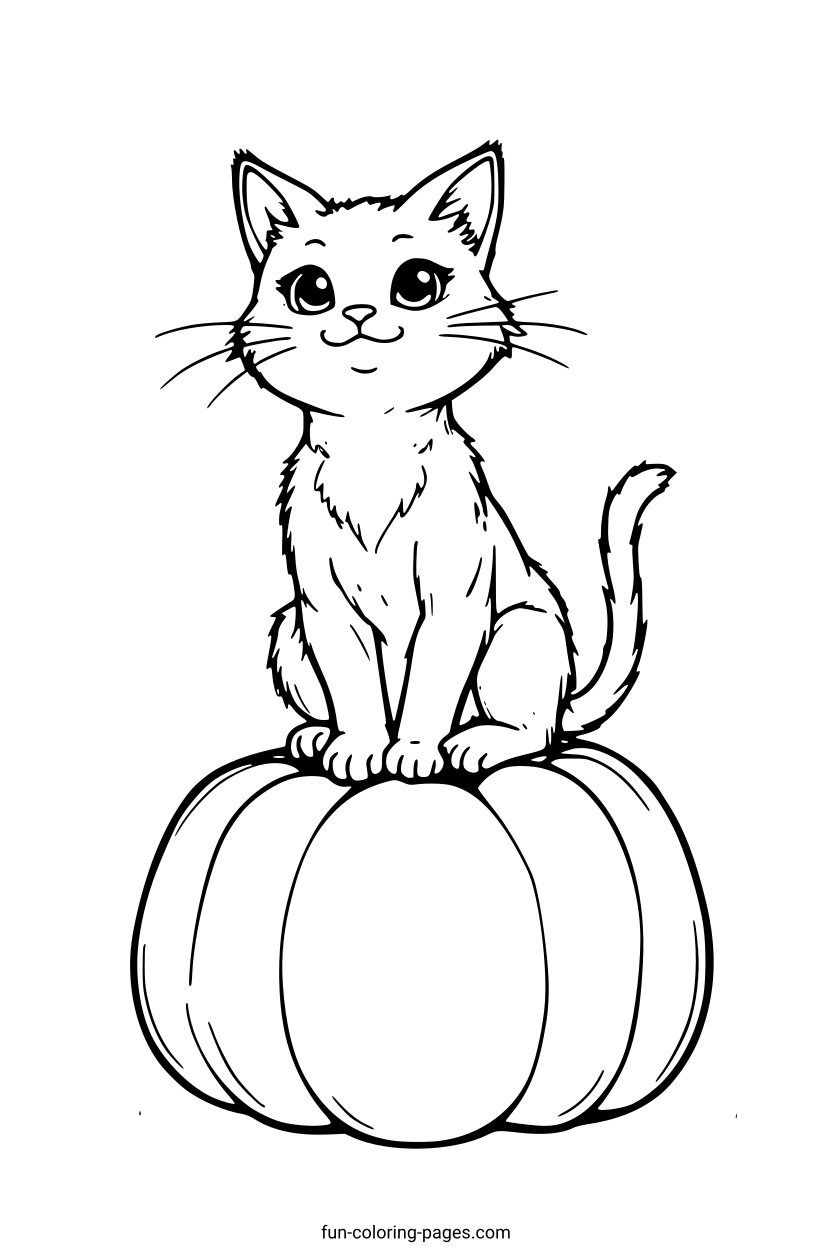 Black Cat on a Pumpkin – free printable coloring page, available as PDF and SVG
