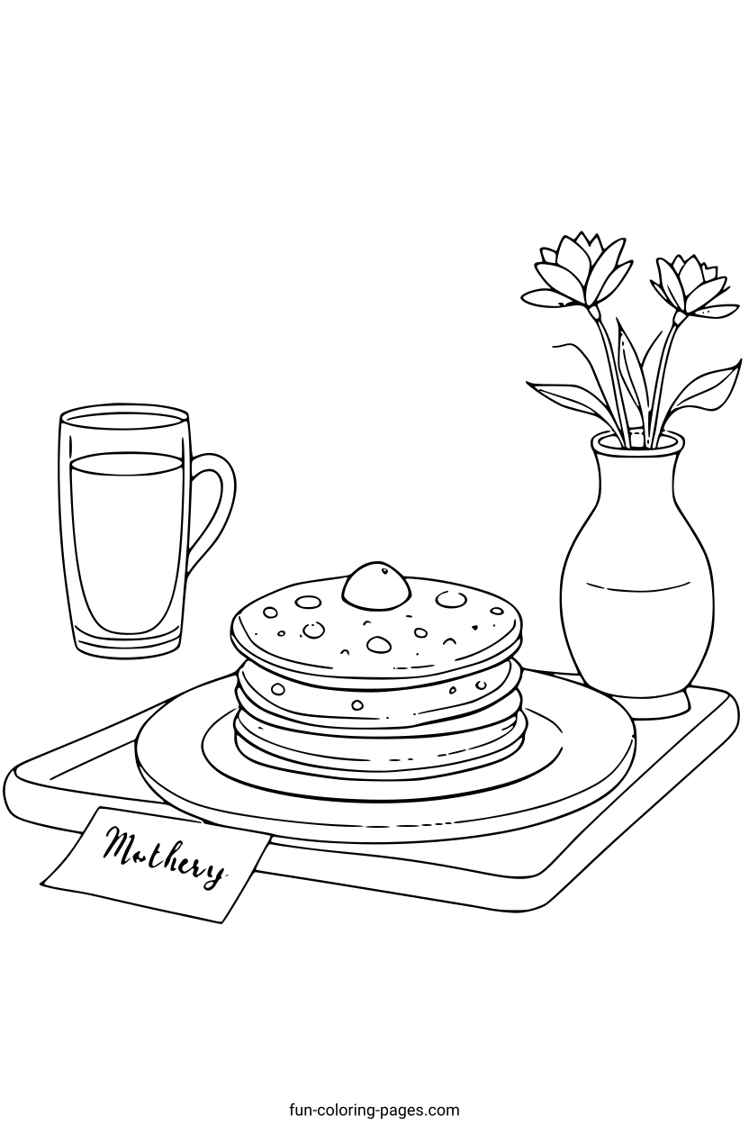 Mother's Day Breakfast – free printable coloring page, available as PDF and SVG