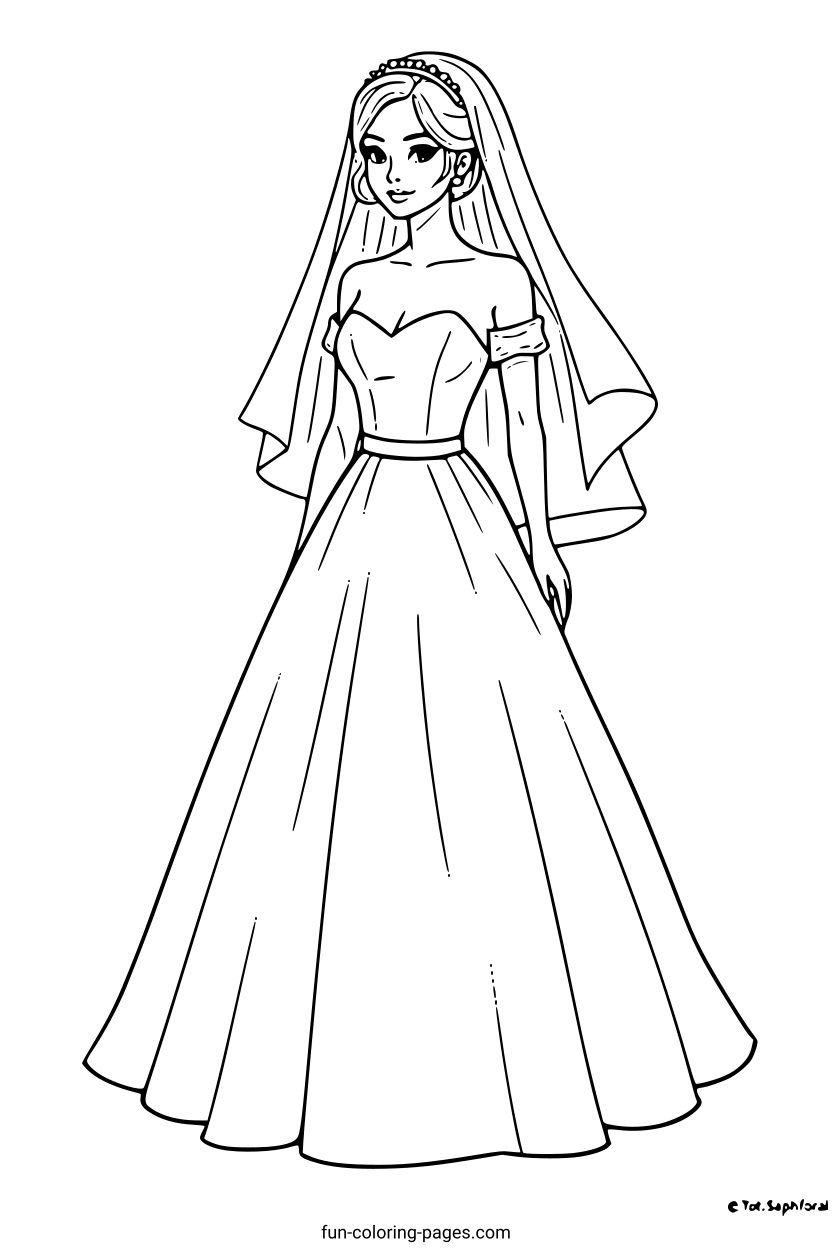 Bride in Wedding Gown – free printable coloring page, available as PDF and SVG