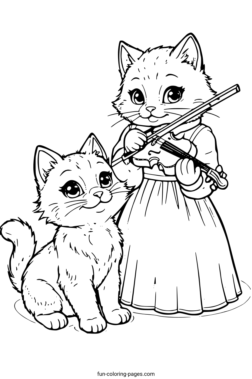 Cat Playing Violin – free printable coloring page, available as PDF and SVG