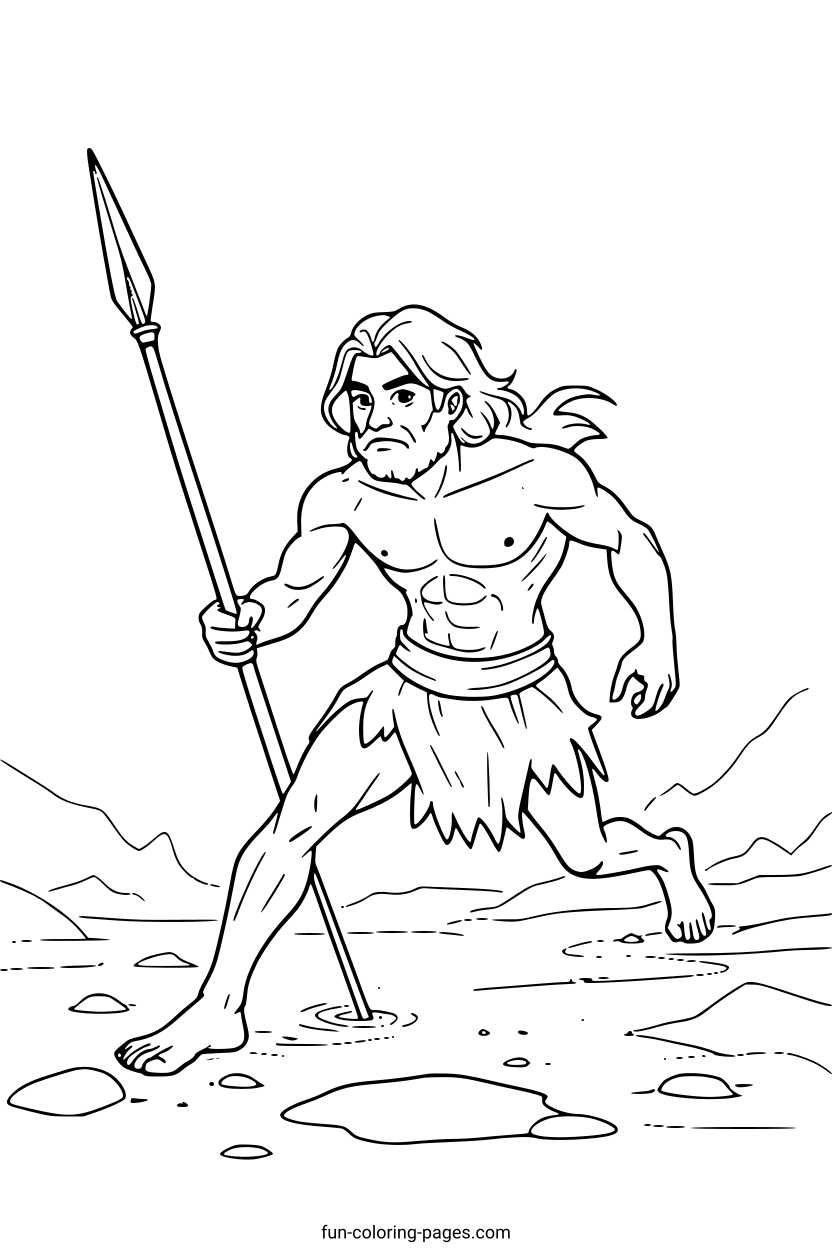 Caveman Running with Spear – free printable coloring page, available as PDF and SVG