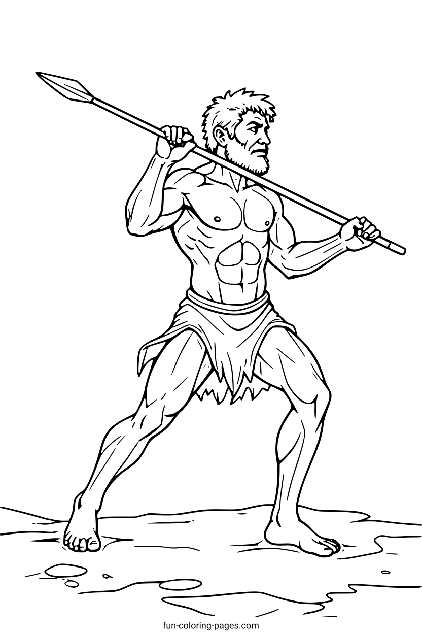 Caveman with Spear – free printable coloring page, available as PDF and SVG