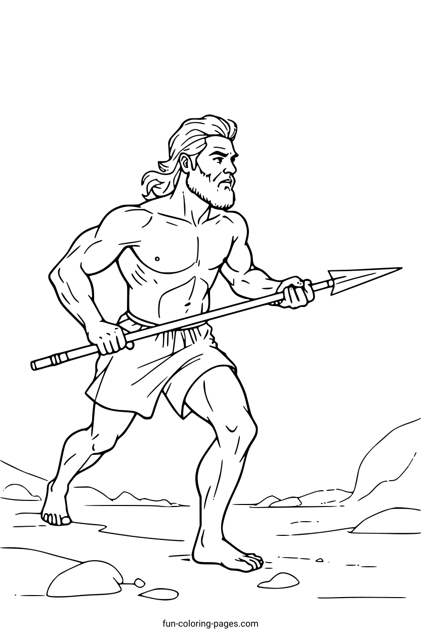 Caveman with Spear – free printable coloring page, available as PDF and SVG