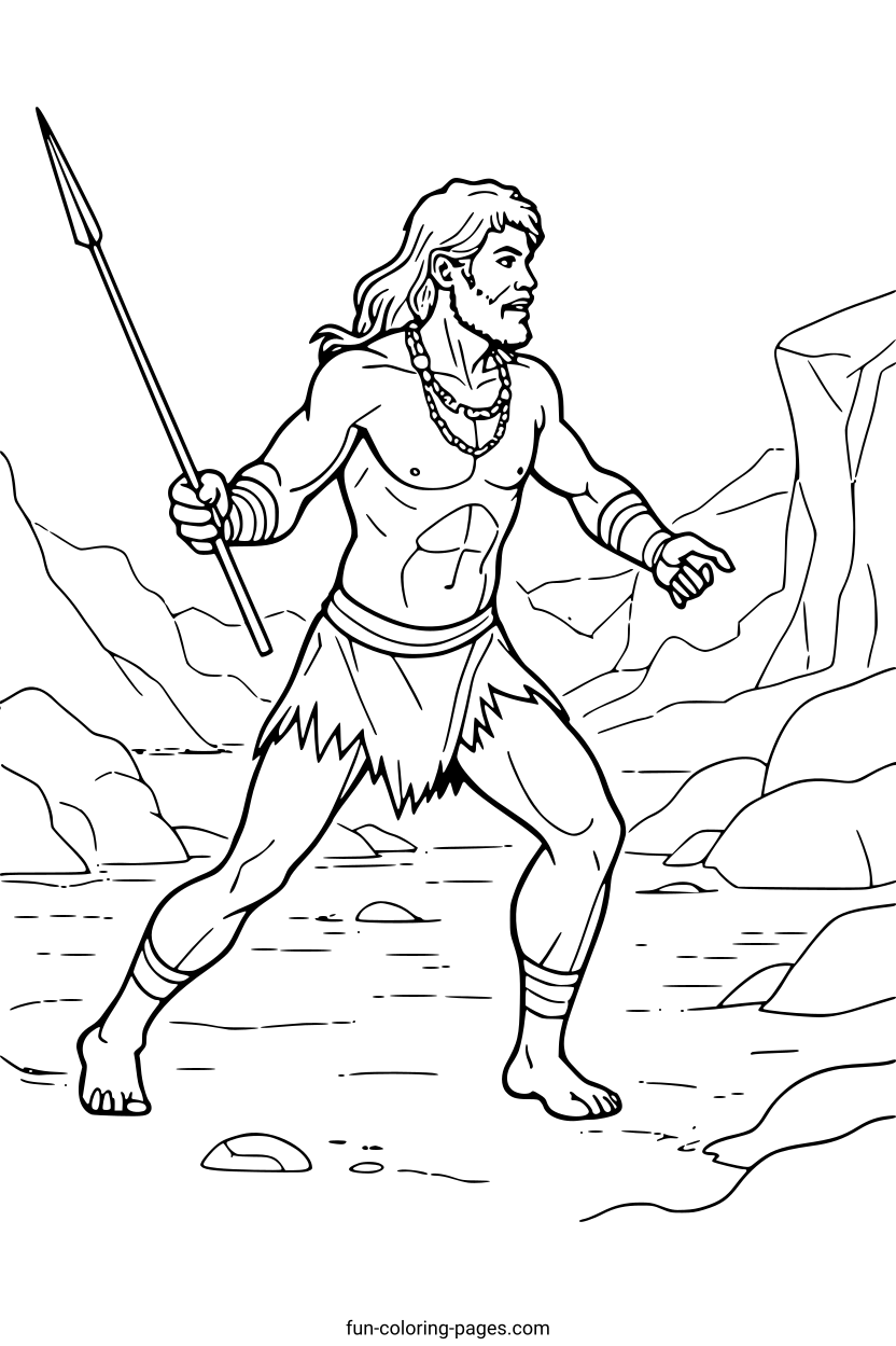 Caveman with Spear – free printable coloring page, available as PDF and SVG