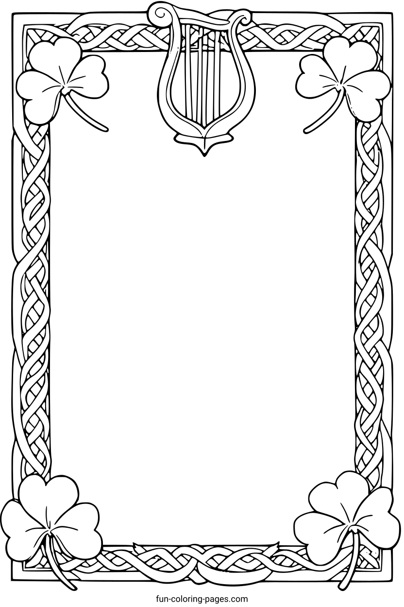 Celtic Frame with Shamrocks – free printable coloring page, available as PDF and SVG