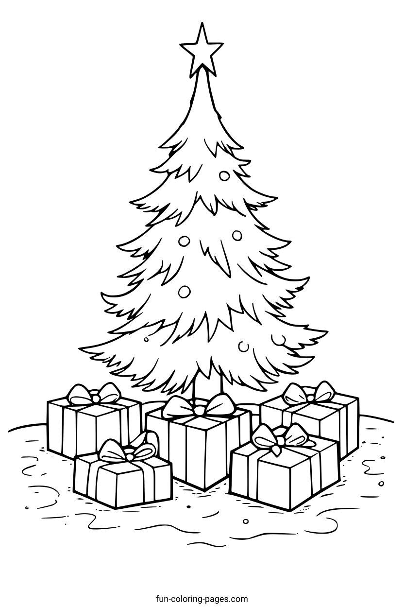Christmas Tree With Presents – free printable coloring page, available as PDF and SVG