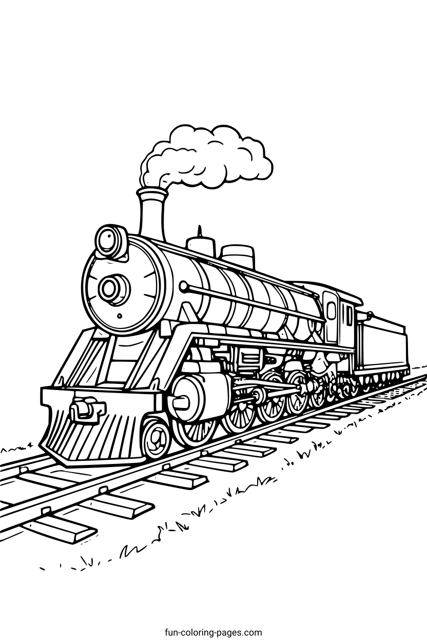 Classic Steam Train – free printable coloring page, available as PDF and SVG
