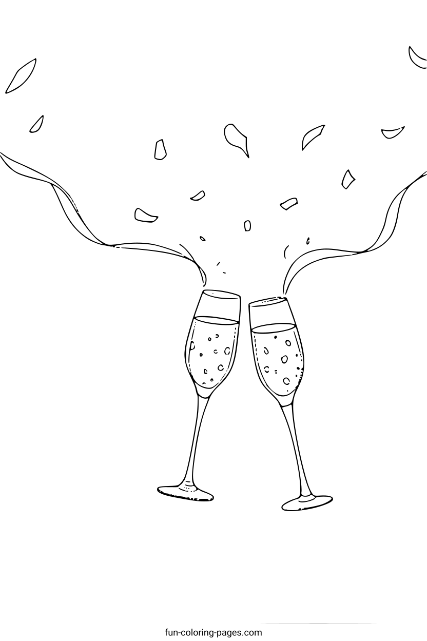 Clinking Champagne Glasses – free printable coloring page, available as PDF and SVG