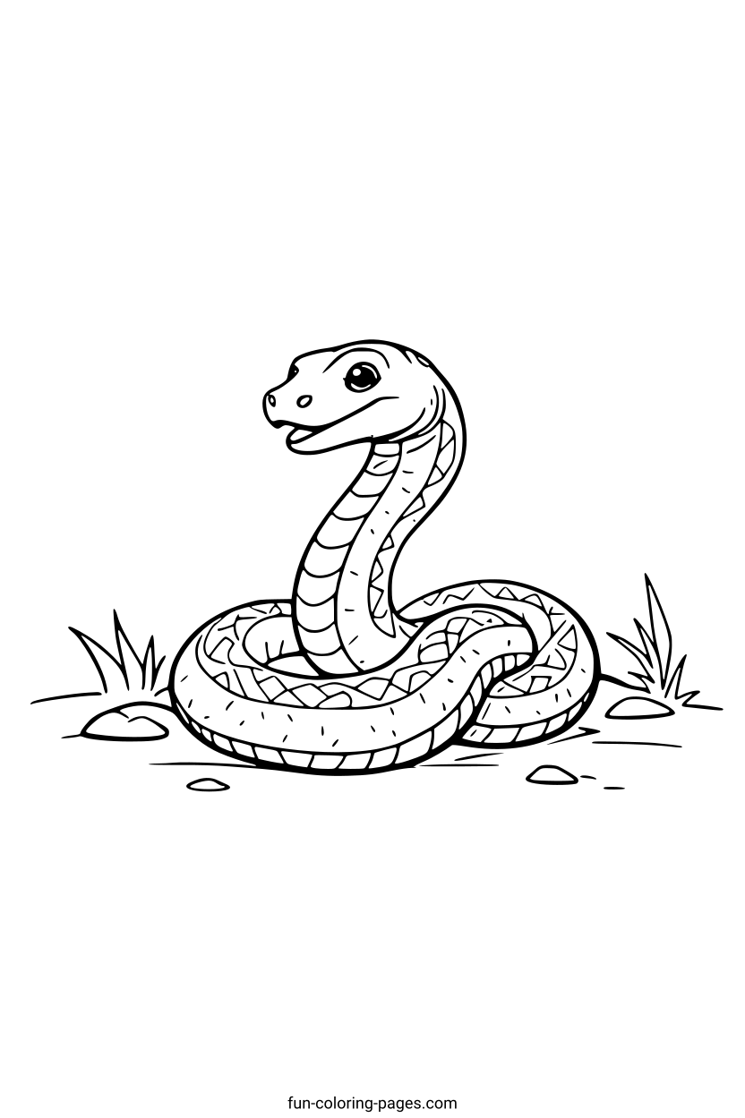 Coiled Cobra in the Grass – free printable coloring page, available as PDF and SVG