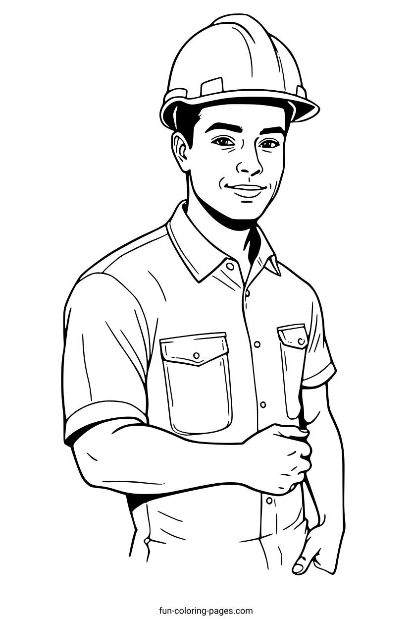 Construction Worker in Hard Hat – free printable coloring page, available as PDF and SVG