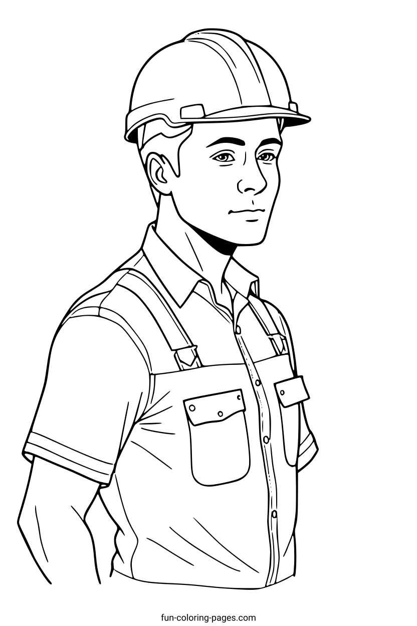 Construction Worker in Hard Hat – free printable coloring page, available as PDF and SVG