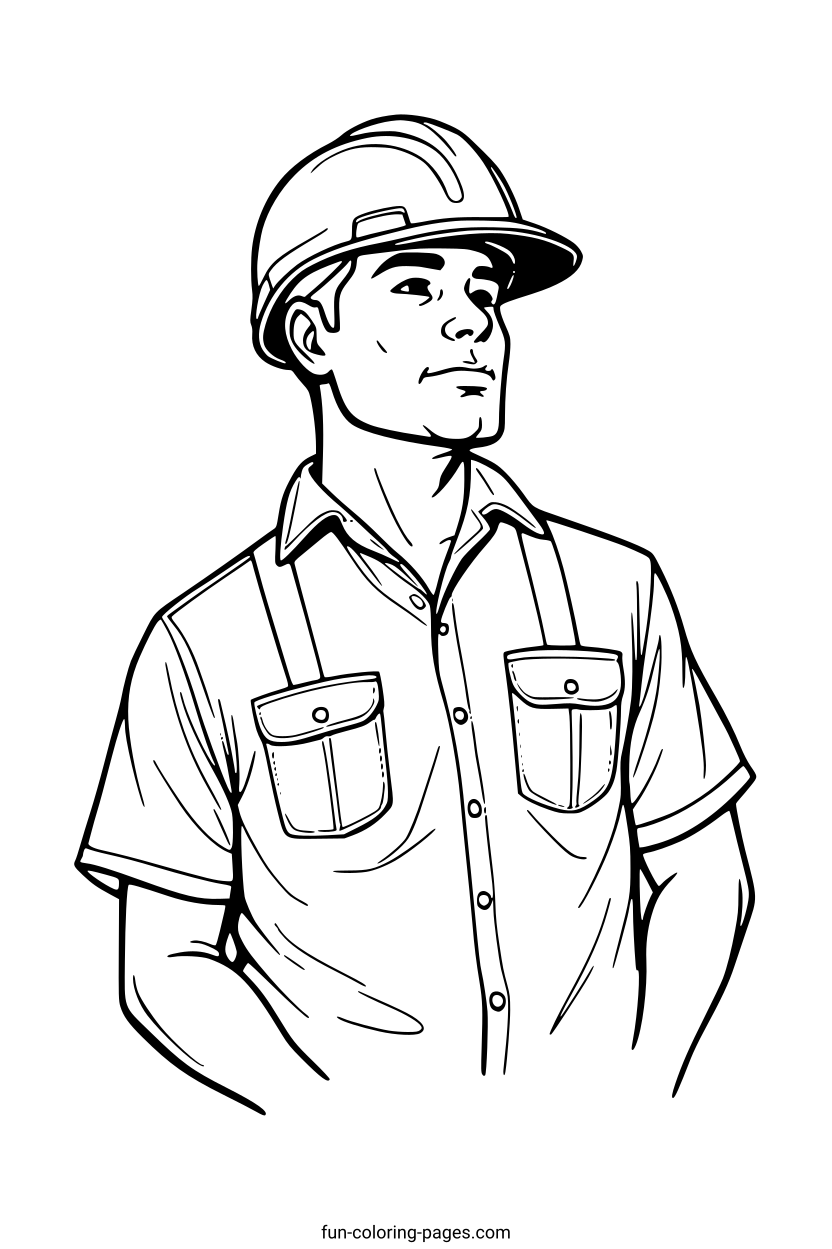 Construction Worker in Hard Hat – free printable coloring page, available as PDF and SVG