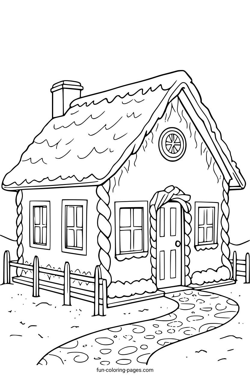 Hansel and Gretel Candy House – free printable coloring page, available as PDF and SVG