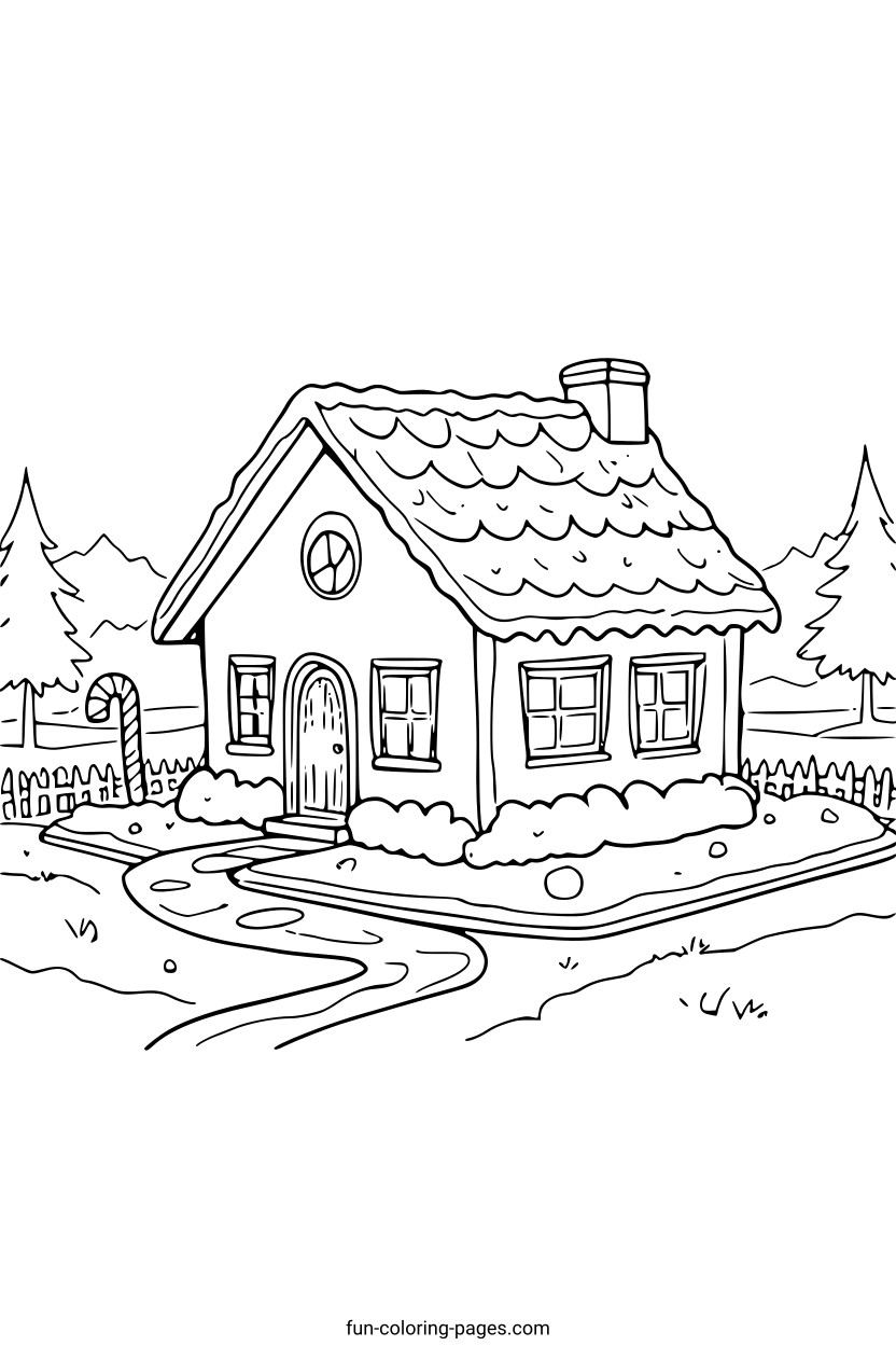 Cozy Snowy House – free printable coloring page, available as PDF and SVG