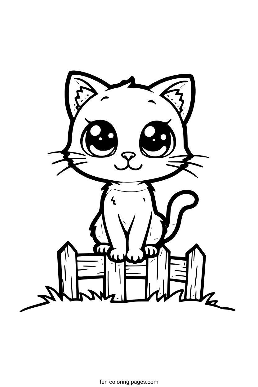 Cute Black Cat on a Fence – free printable coloring page, available as PDF and SVG