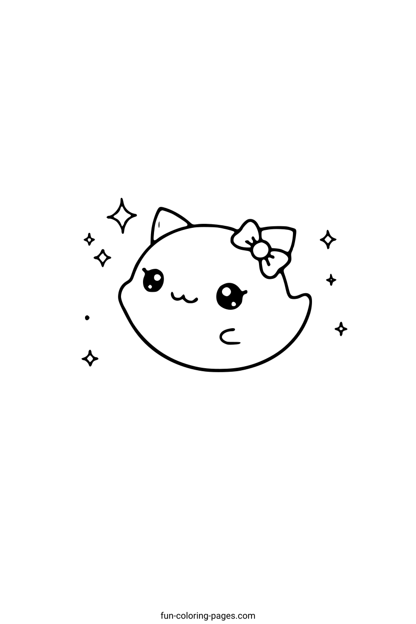 Cute Ghost Cat with Bow – free printable coloring page, available as PDF and SVG