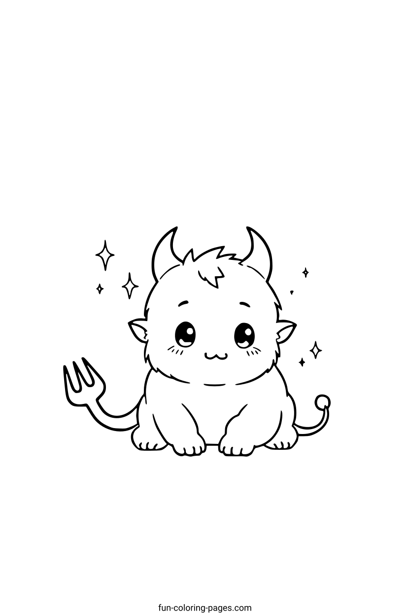 Cute Little Devil with Tiny Pitchfork – free printable coloring page, available as PDF and SVG