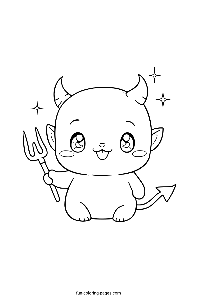 Cute Little Devil with Tiny Pitchfork – free printable coloring page, available as PDF and SVG