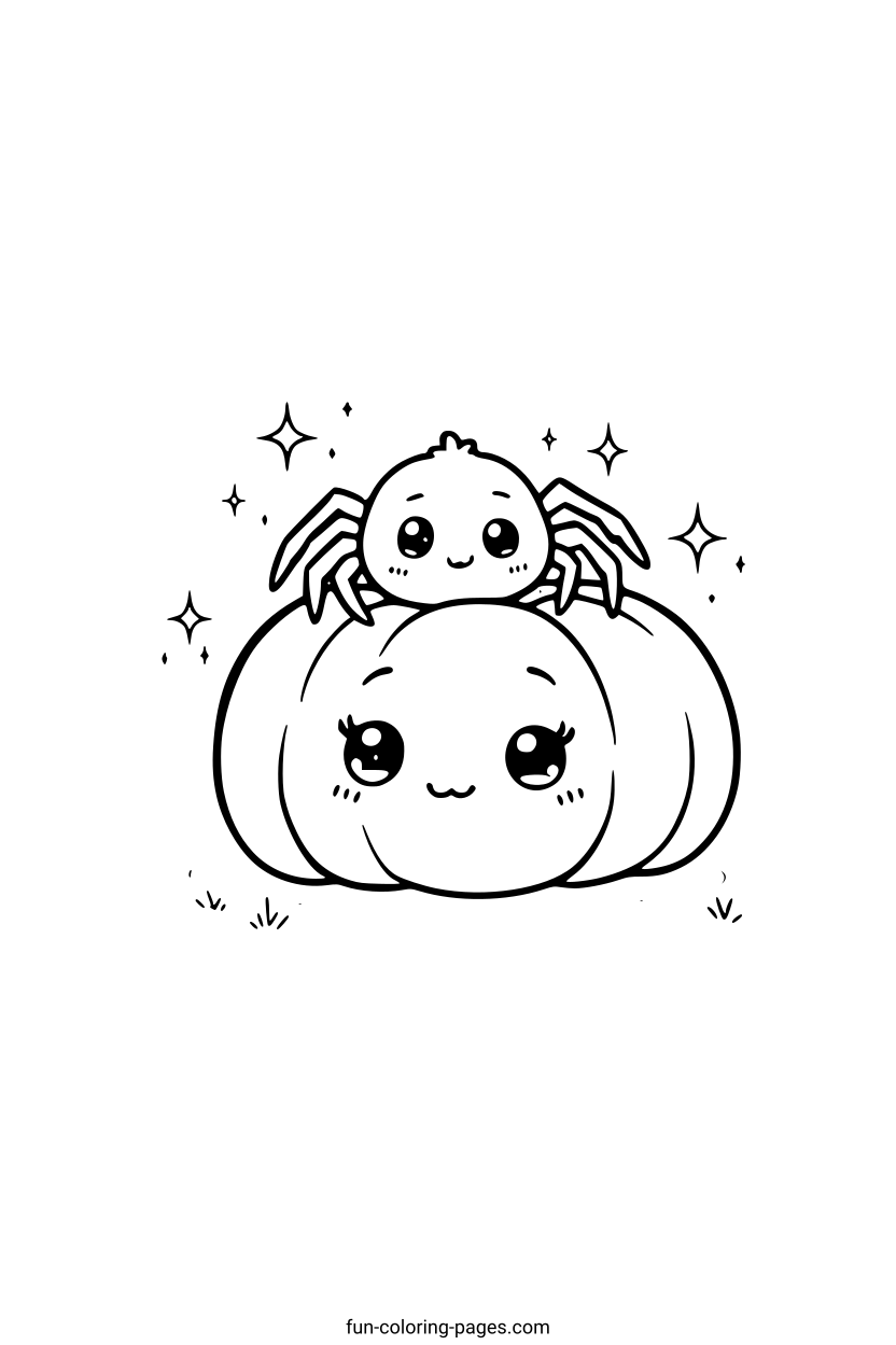 Cute Spider on a Pumpkin – free printable coloring page, available as PDF and SVG