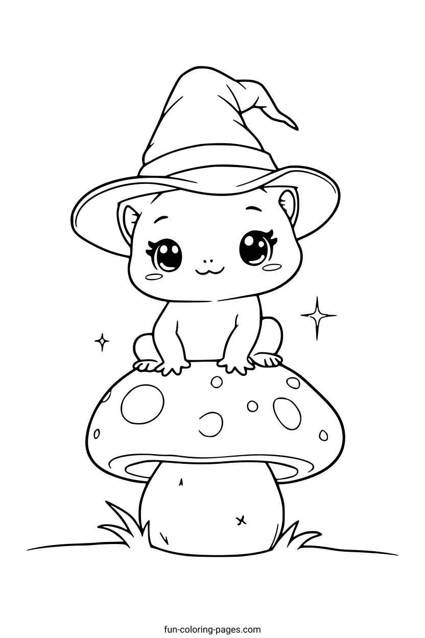 Cute Toad with Tiny Witch Hat – free printable coloring page, available as PDF and SVG