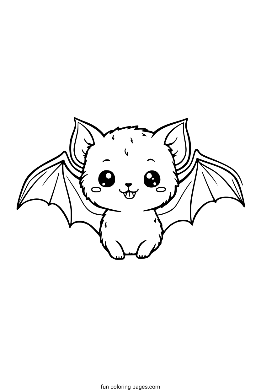 Cute Vampire Bat with Tiny Fangs – free printable coloring page, available as PDF and SVG