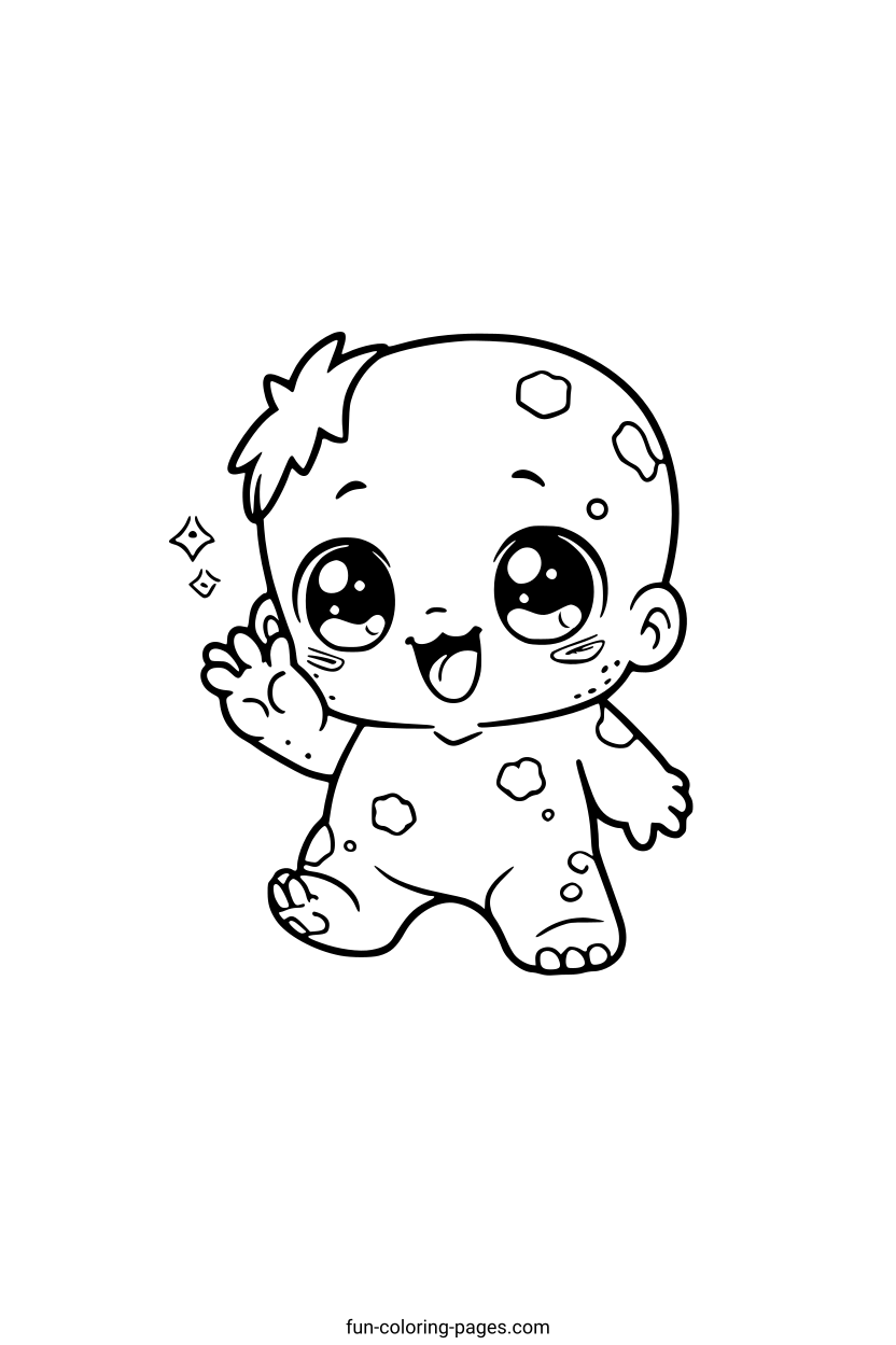 Cute Zombie Waving – free printable coloring page, available as PDF and SVG