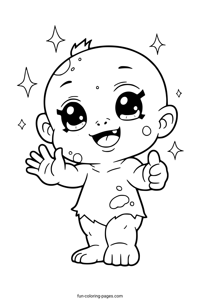 Cute Zombie with Falling Arm – free printable coloring page, available as PDF and SVG