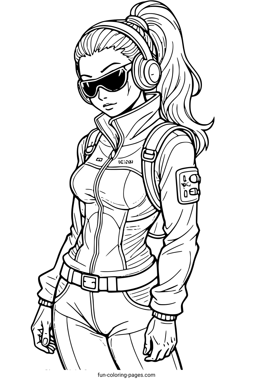 Cyberpunk Female Hero – free printable coloring page, available as PDF and SVG