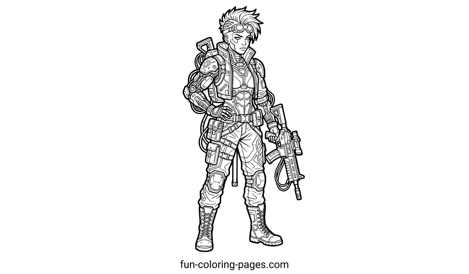 Cyberpunk Mech Warrior – free printable coloring page, available as PDF and SVG