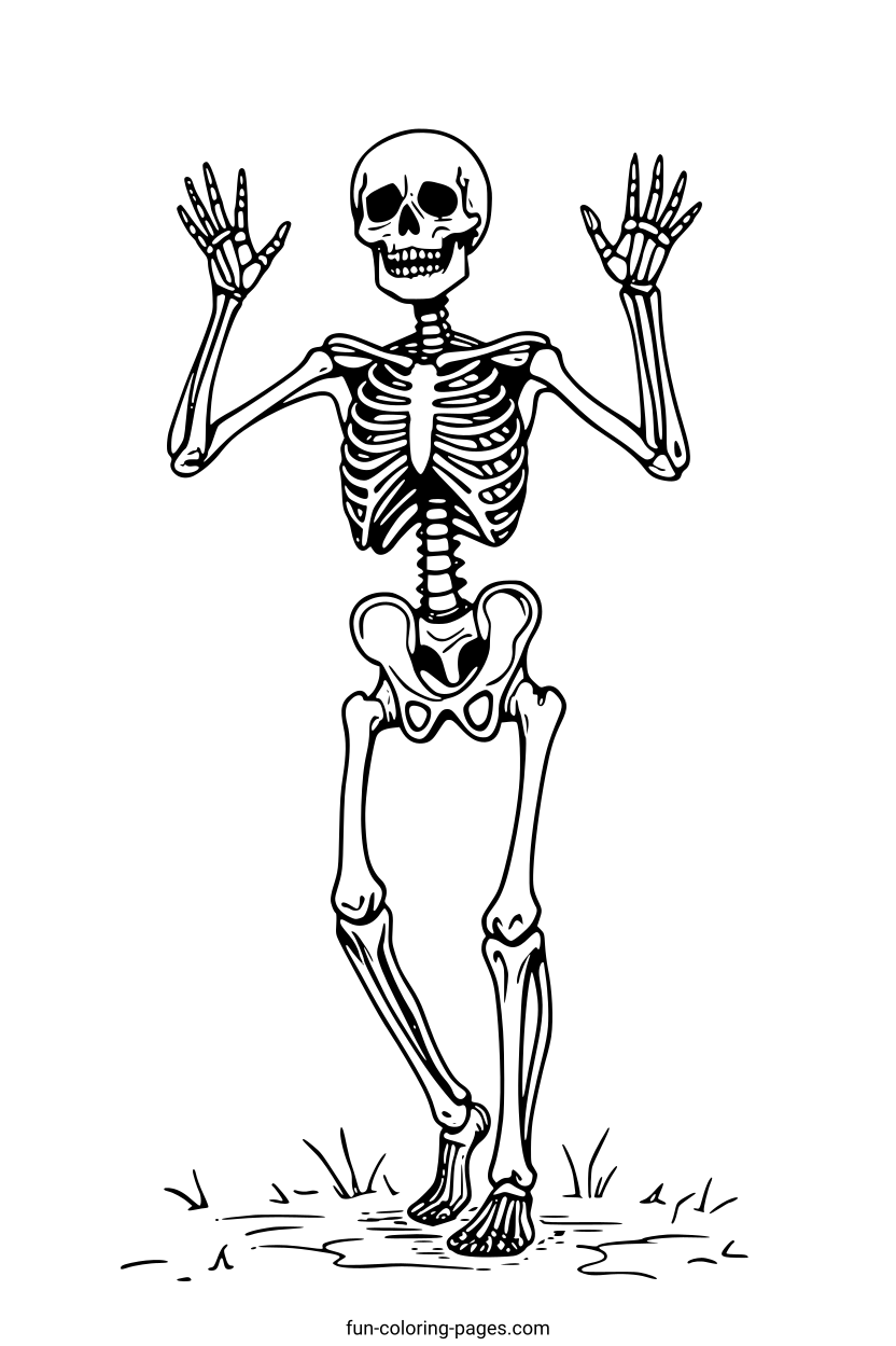 Dancing Skeleton – free printable coloring page, available as PDF and SVG