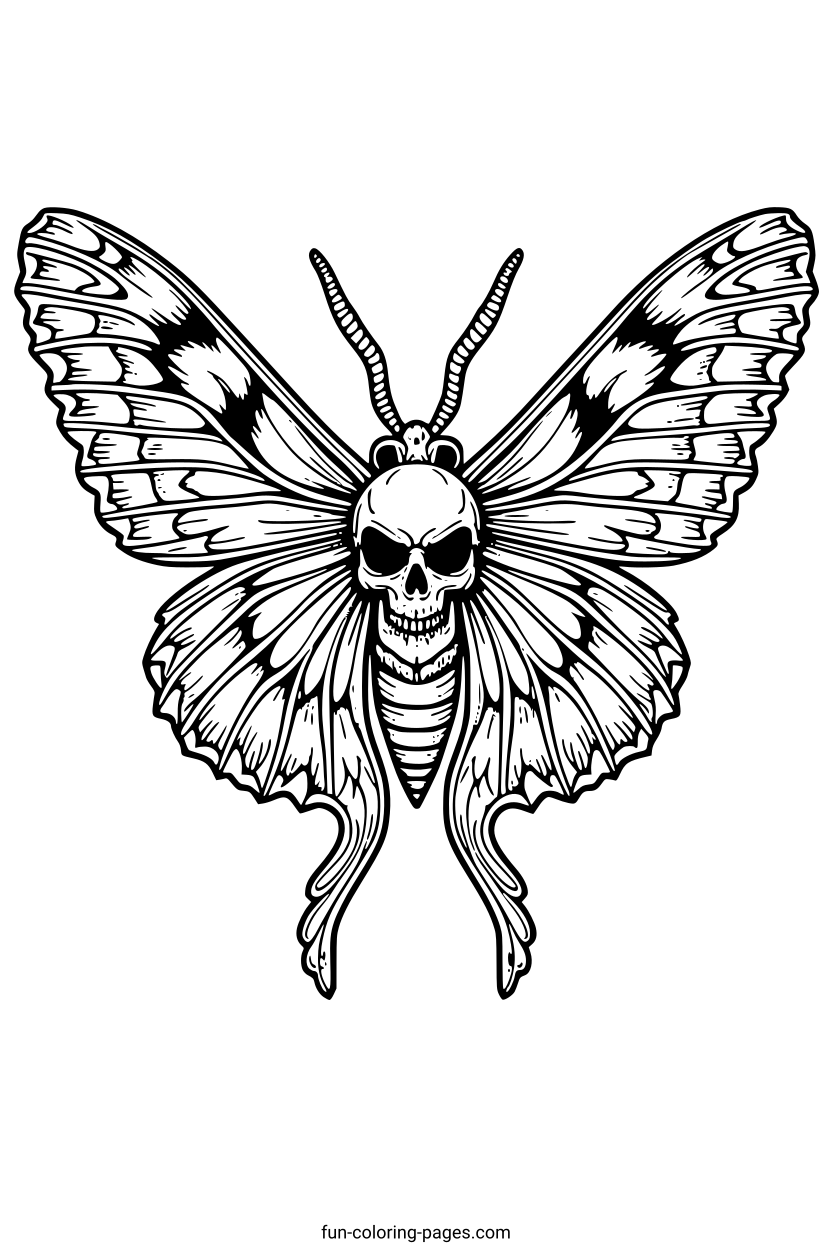 Death's-Head Moth with Skull Pattern – free printable coloring page, available as PDF and SVG