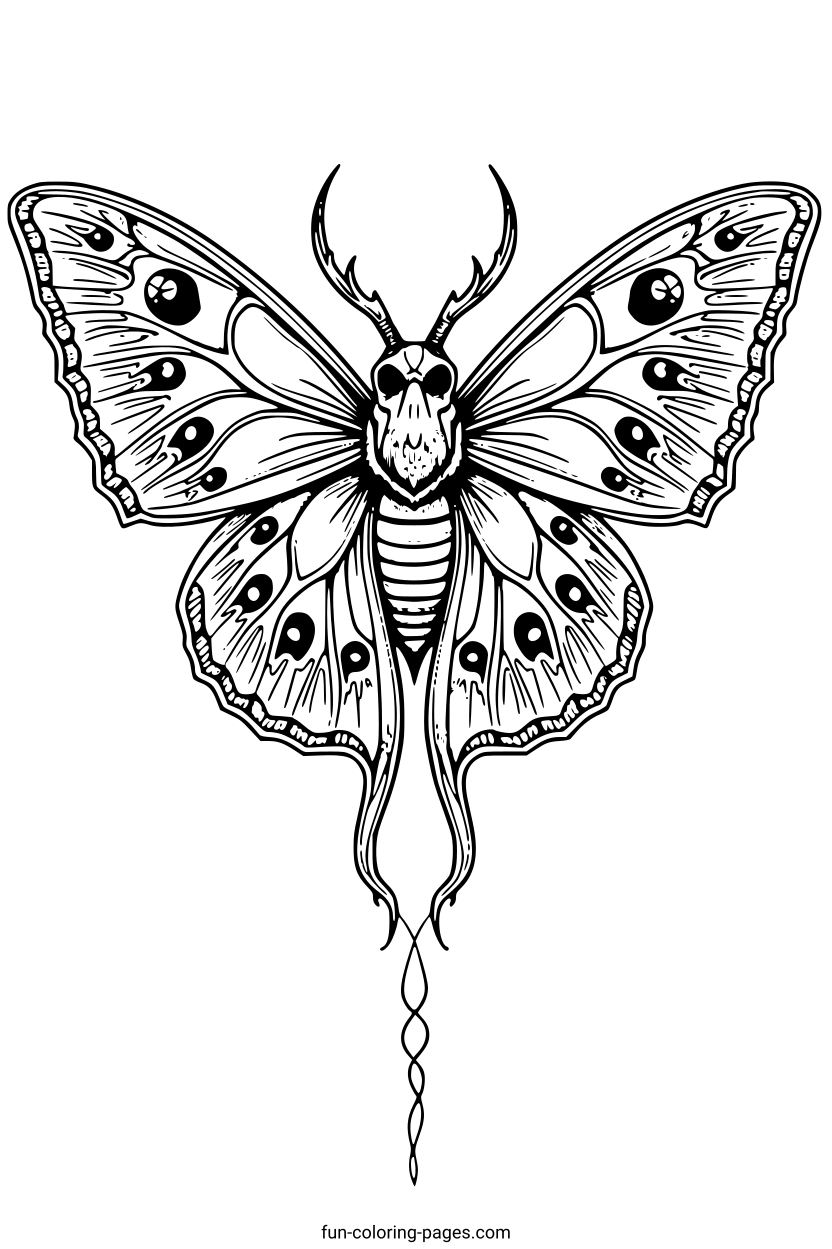 Death's-Head Moth with Skull Pattern – free printable coloring page, available as PDF and SVG