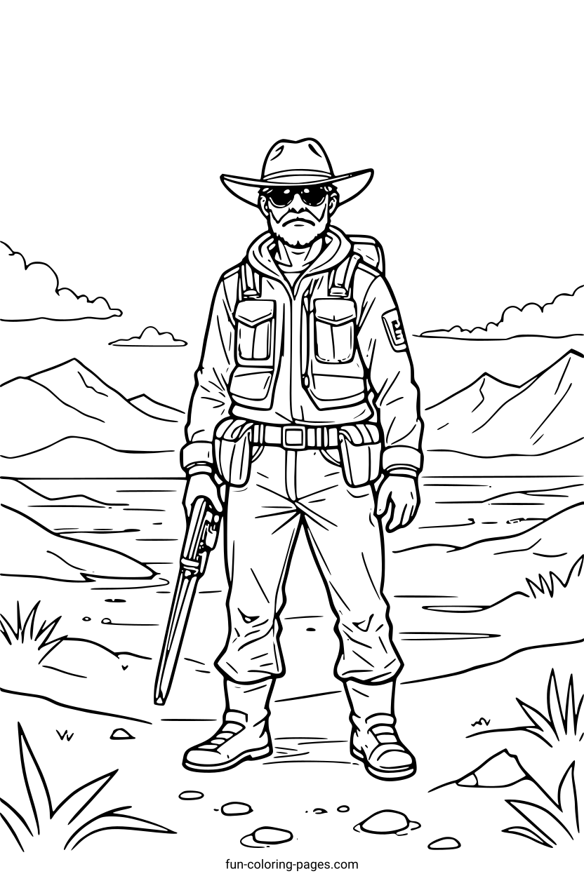 Desert Hunter – free printable coloring page, available as PDF and SVG