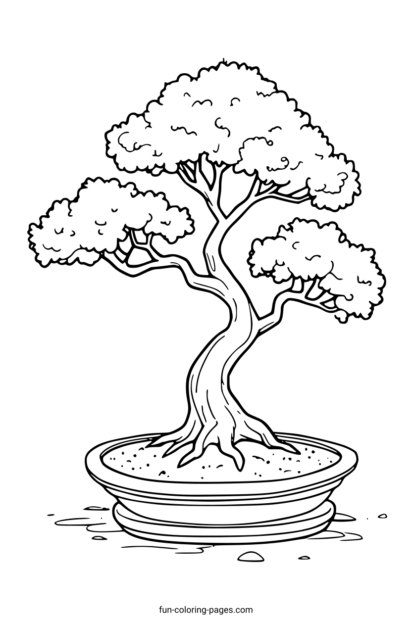 Detailed Bonsai Tree – free printable coloring page, available as PDF and SVG