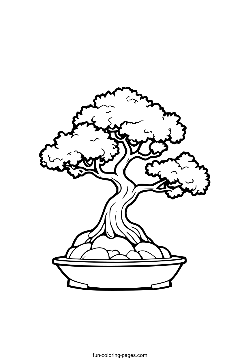 Detailed Bonsai Tree – free printable coloring page, available as PDF and SVG